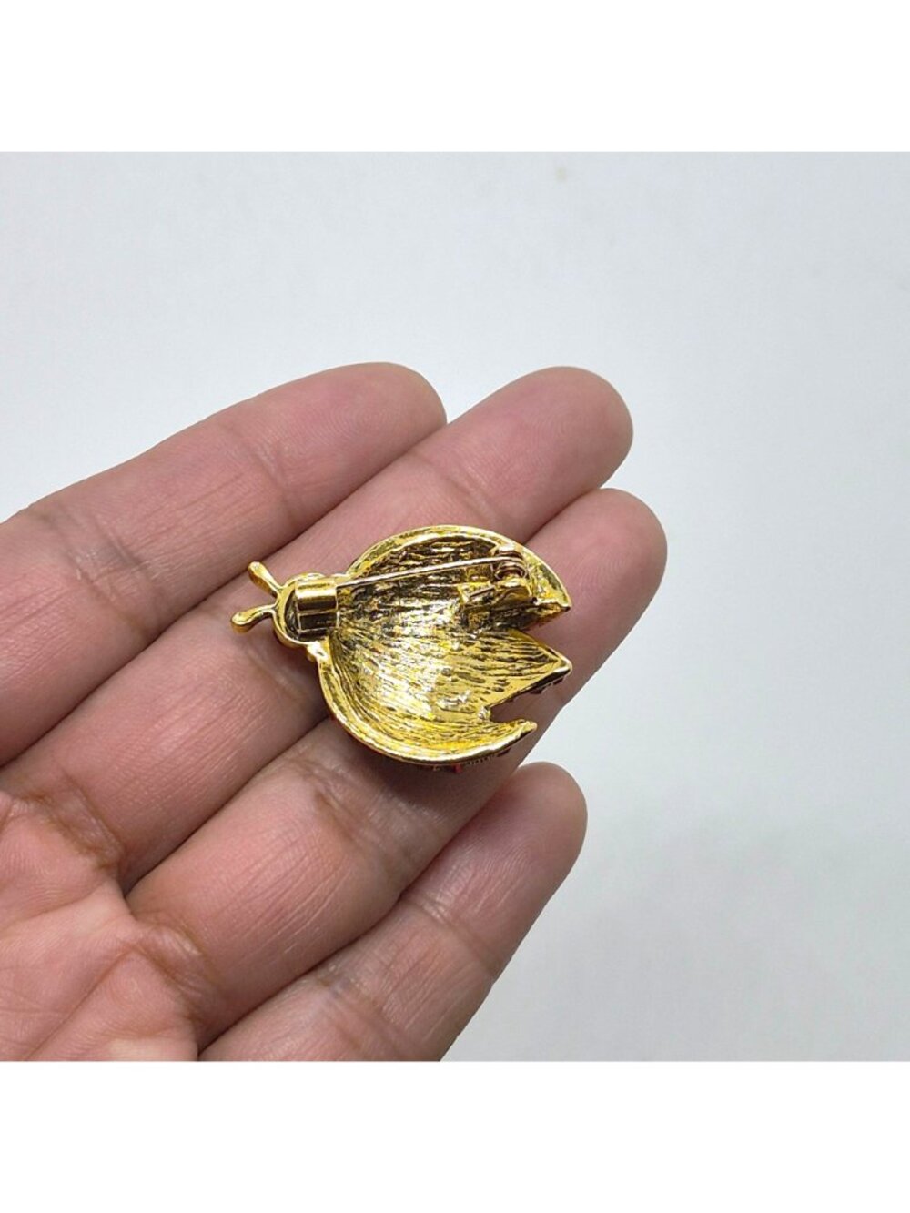 Vintage Red Ladybug Brooch Pin Gold Rhinestone Beetle Crystal Insect Jewelry New - Picture 4 of 5